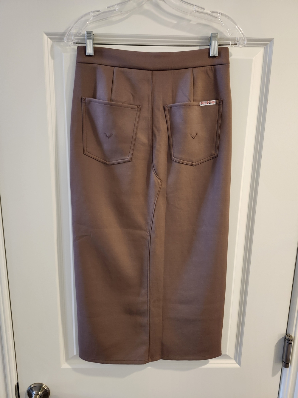 Hudson Deep Taupe Stretch Front Slit Midi Skirt S NWOT - Picture 3 of 6